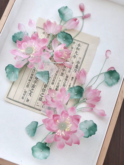 Lotus Flower Hair Clips New Chinese Style Hanfu Cheongsam Accessories