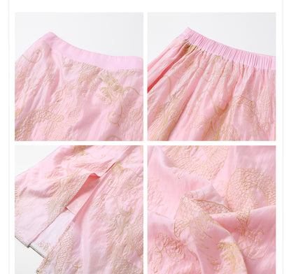 New Chinese Style Dragon Embroidered Shirt & High Waist Skirt Set