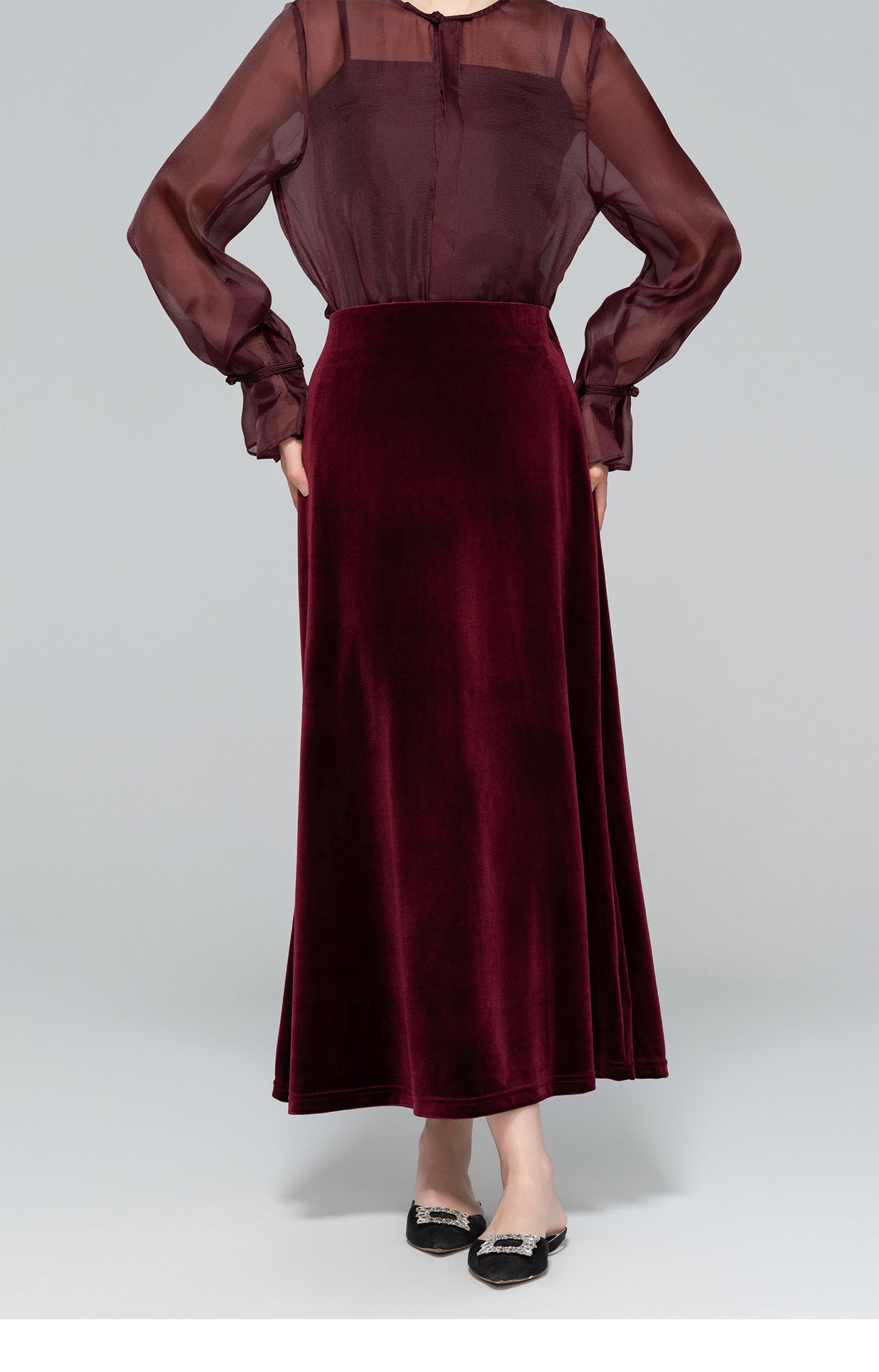 Autumn Velvet Midi Skirt for Women, Elegant Slimming Design