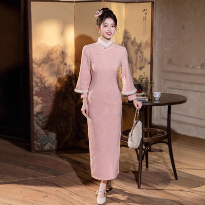 Elegant Thickened Winter Cheongsam – Retro Chinese Style Dress
