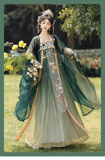 Oriental Ancient Hanfu — Chest-High Ru Skirt & Heavy Embroidery Outfit