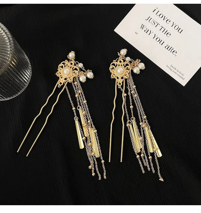 Elegant Pearl Hairpin | Chinese Style Cheongsam Back Hair Accessory