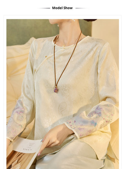 2025 New Chinese Style Elegant Jacquard Shirt | High-End Embroidered Button Top