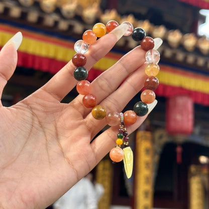 Five Blessings Natural Crystal Bracelet — Yonghe Temple Wutai Style Rabbit Hair Gem Beads