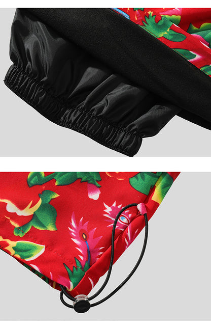 Men's Winter Ski Jacket Printed Floral Plus Size Warm Cotton Suit