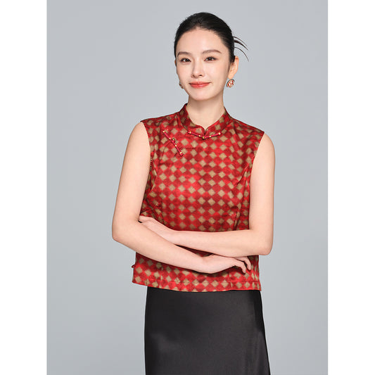 High-End Women's Plaid Silk Vest