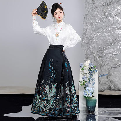 Ming Dynasty Hanfu Set — High Collar Shirt and Horse Face Skirt