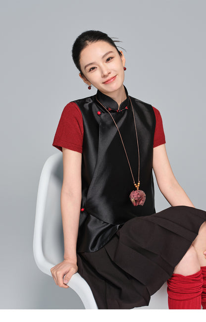 Elegant Stand Collar Layered Vest