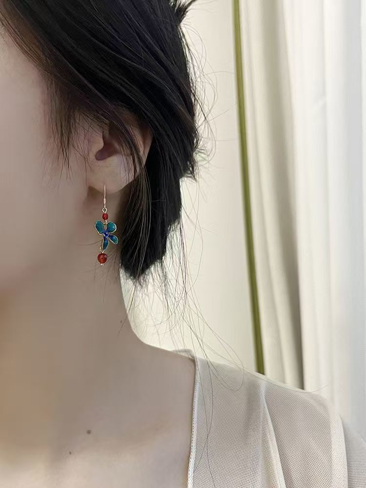 Burnt Blue Red Glaze Earrings | Ancient Style Ming Dynasty Hanfu Cheongsam Accessory