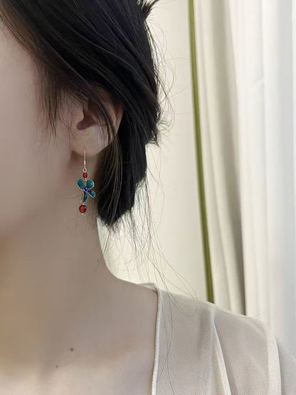 Burnt Blue Red Glaze Earrings | Ancient Style Ming Dynasty Hanfu Cheongsam Accessory