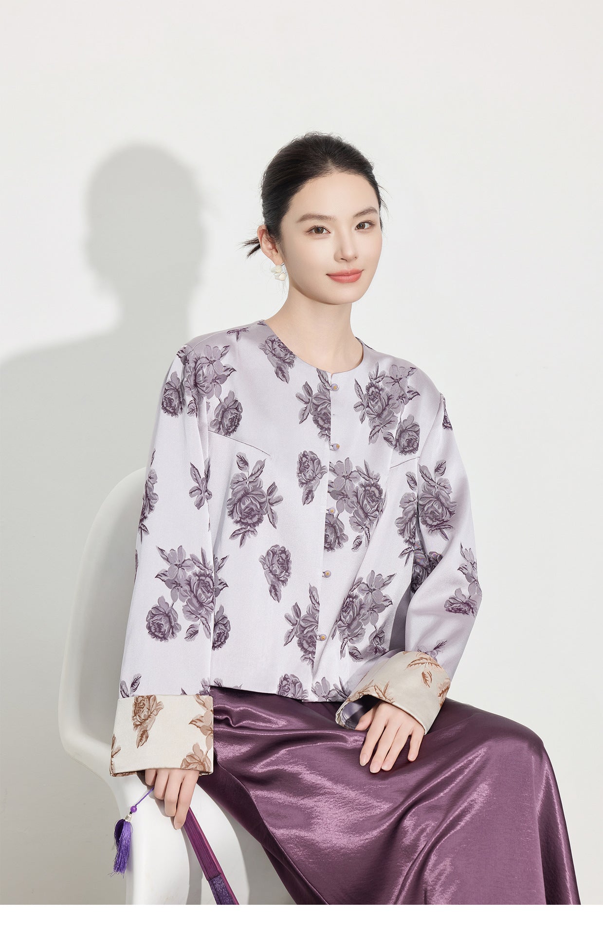 High-End Stylish Satin Jacquard Jacket for Women