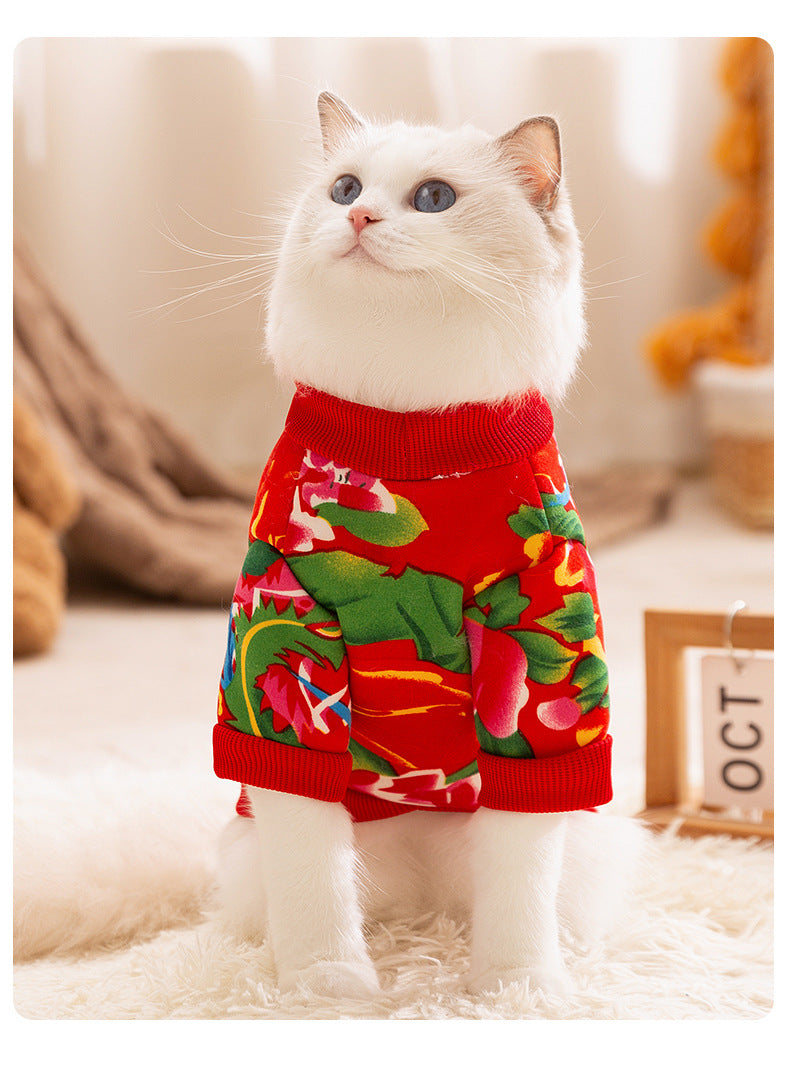 Floral Two-Leg Warm Pet Coat Small Dog Cat Autumn Winter Jacket