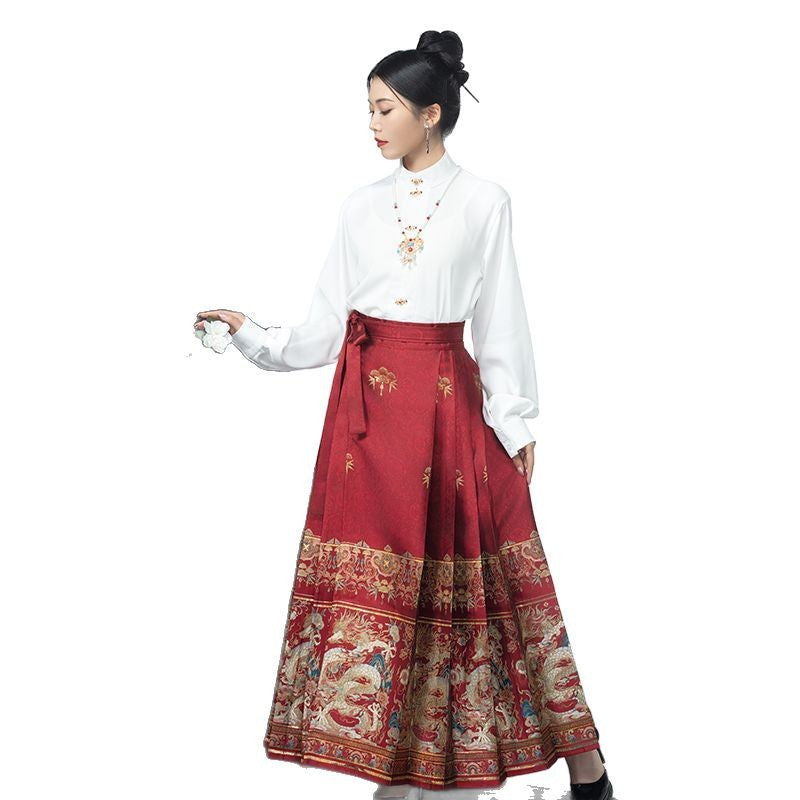 Elegant Autumn-Winter Brocade Horse-Face Skirt