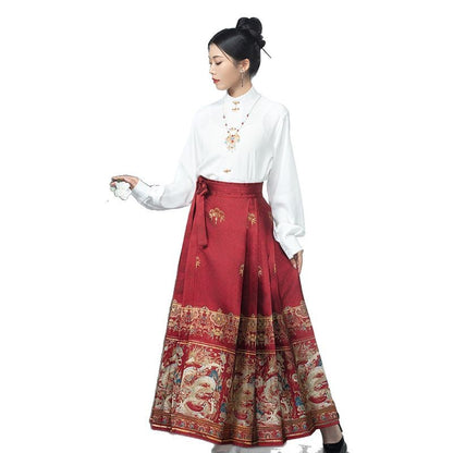 Elegant Autumn-Winter Brocade Horse-Face Skirt