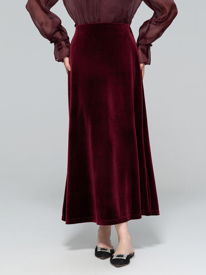 Autumn Velvet Midi Skirt for Women, Elegant Slimming Design