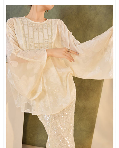 New Chinese Style Beaded Embroidered High-End Blouse for Women