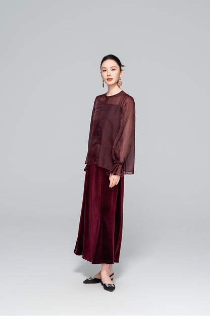Autumn Velvet Midi Skirt for Women, Elegant Slimming Design