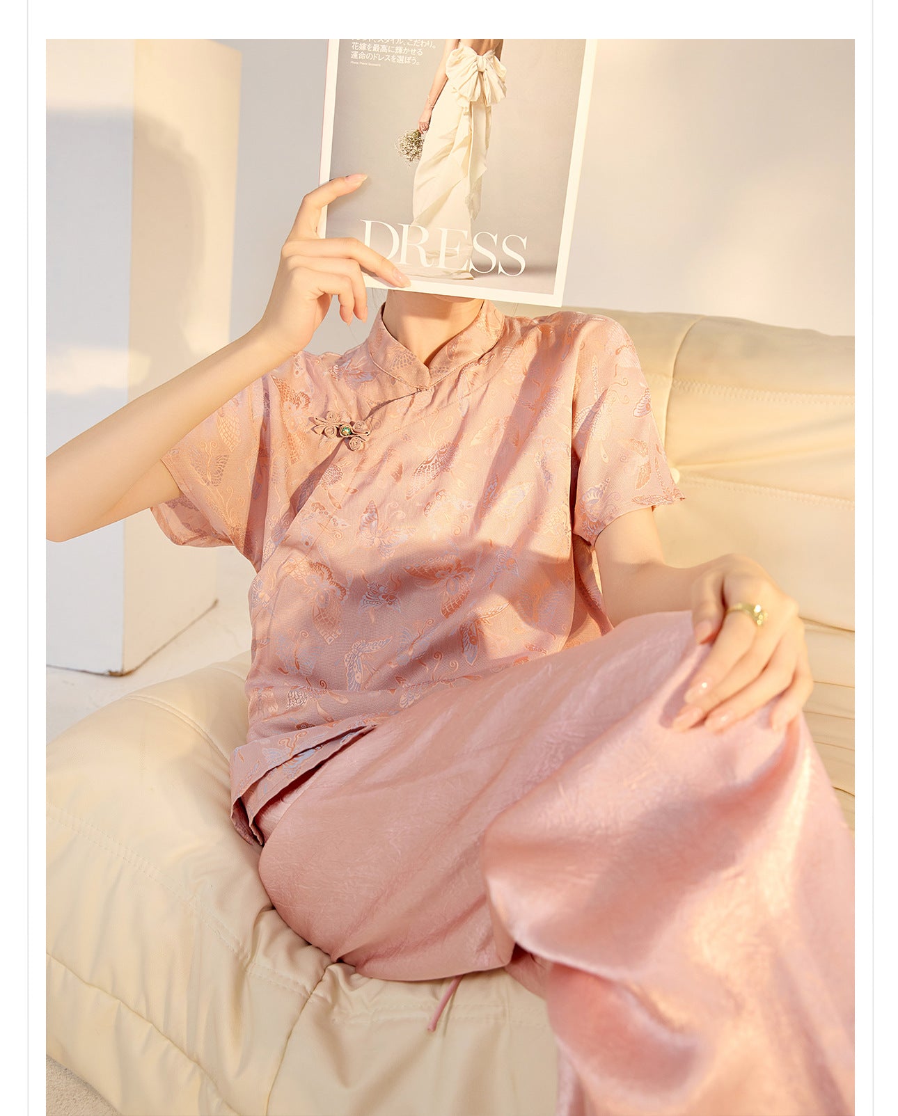 New Chinese Style High-Waist Wide-Leg Acetate Pants for Women