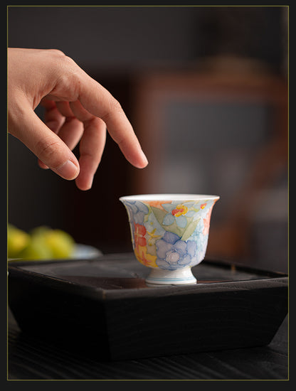 Jingdezhen Hand-Painted Underglaze Master Tea Cup Threaded Design