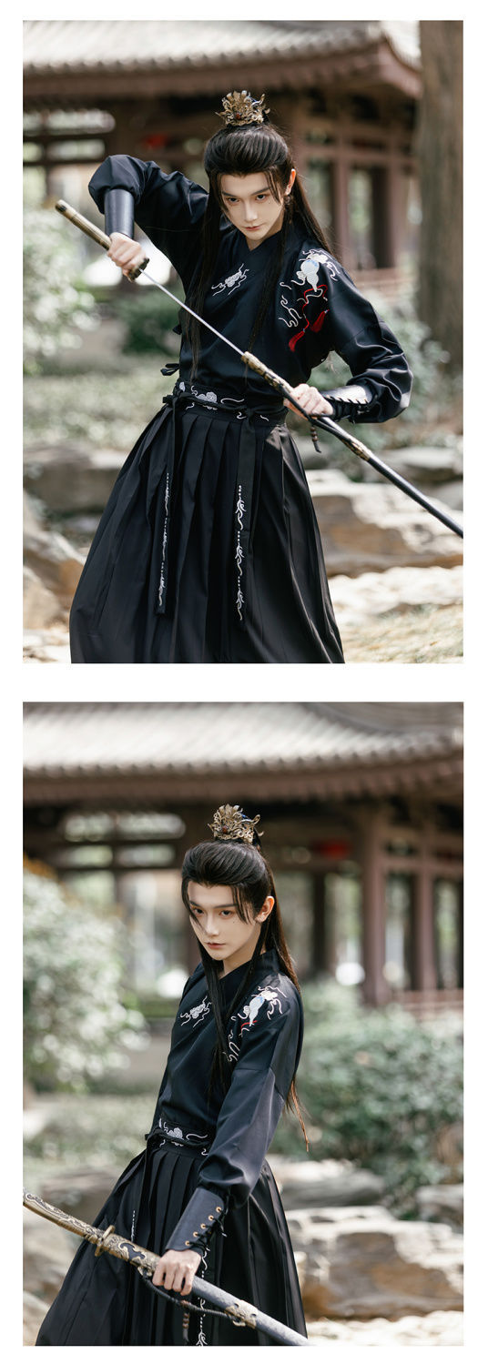 Men's Black Hanfu Wei Jin Swordsman Style Ancient Chinese Outfit