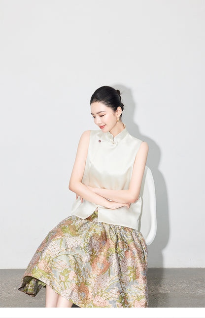 Early Spring Retro Jacquard Embroidered Vest & Skirt Set