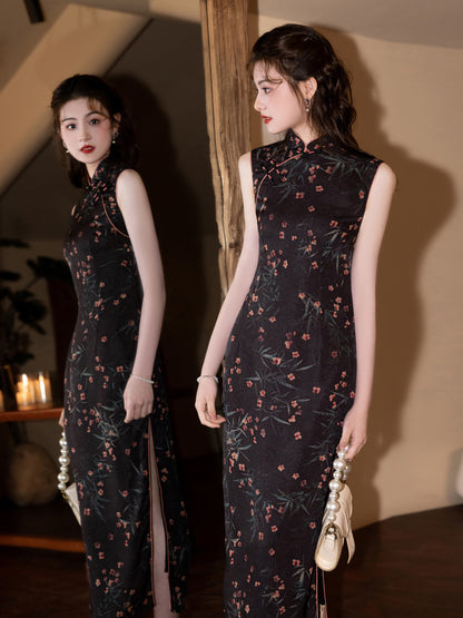Sleeveless Improved Cheongsam – 2025 Retro Floral Daily Dress