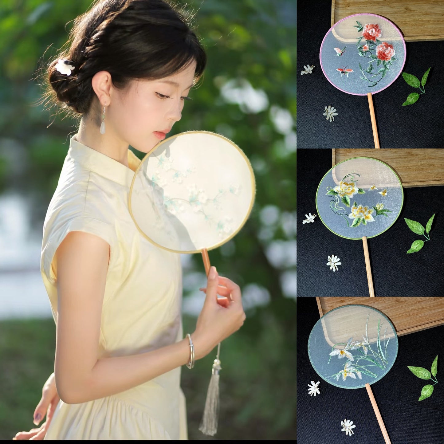 Handmade Chinese Round Fan — Summer Hanfu Cheongsam Embroidered Fan