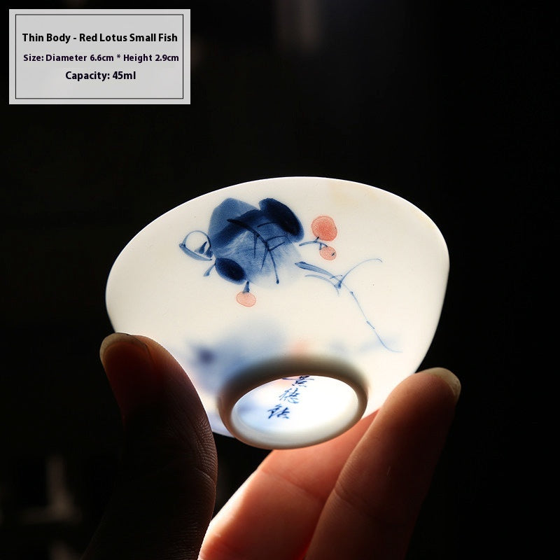 Hand-Painted Blue and White Porcelain Master Tea Cup Jingdezhen