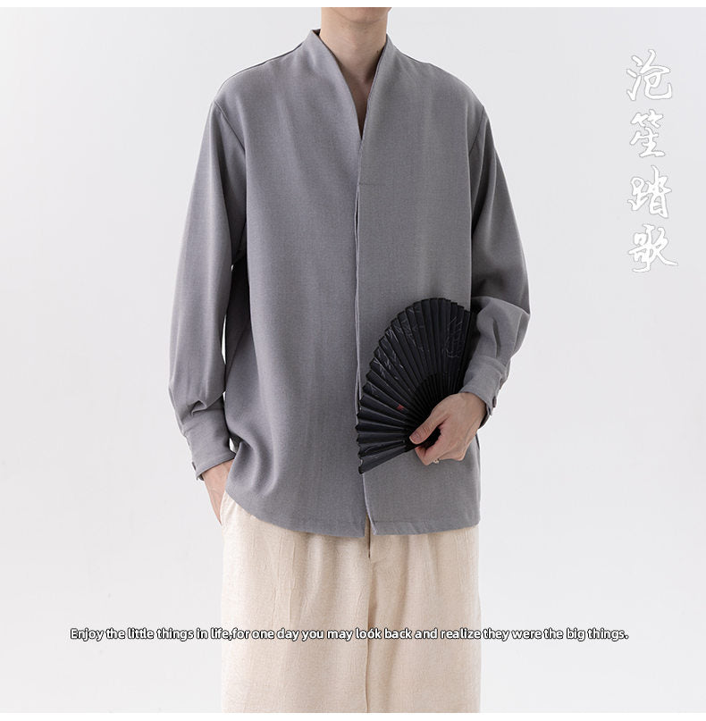 Mens Chinese Style Autumn Trendy Long Sleeve Casual Shirt Jacket