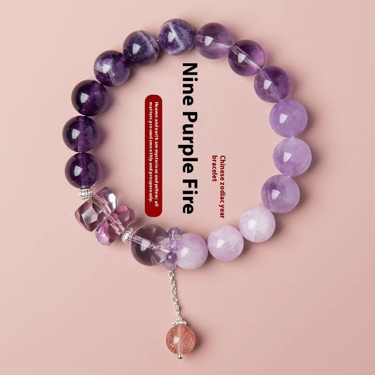 Natural Amethyst Nine-Purple Fire Bracelet — Lucky Exam Charm for Women