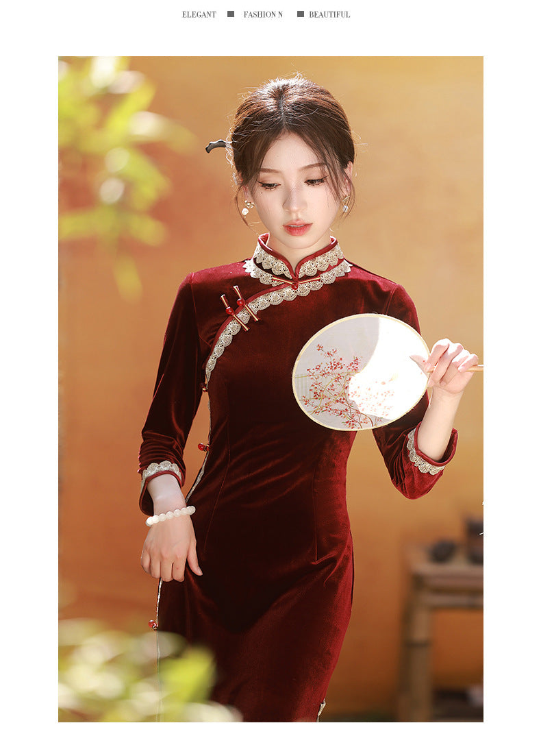 Autumn Winter Mid-Sleeve Qipao – Mother’s Toast Dress