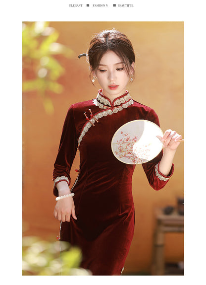 Autumn Winter Mid-Sleeve Qipao – Mother’s Toast Dress