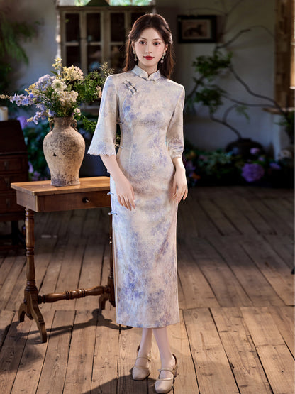 High-End Daily Wear Qipao – Exquisite Satin Autumn Dress