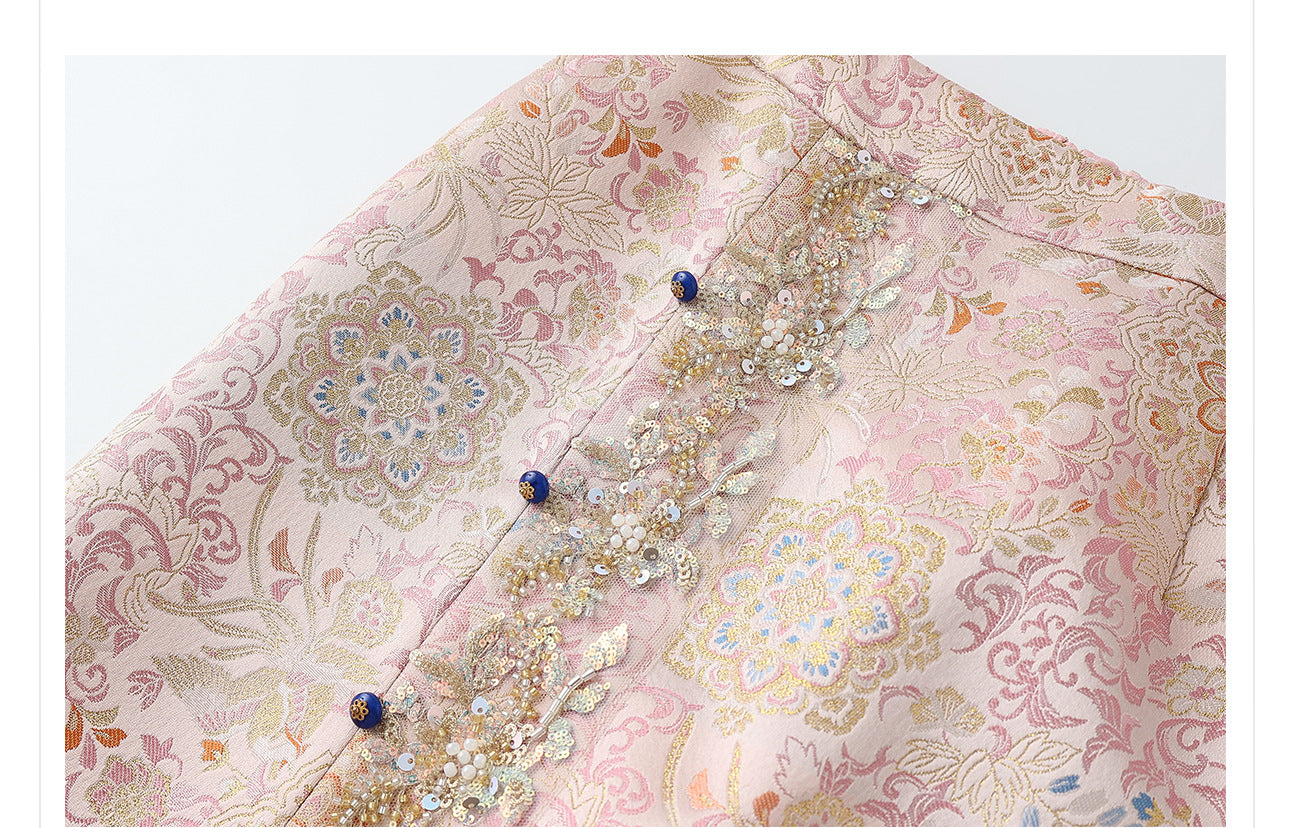 Elegant Beaded Asymmetrical Vest & High Waist Skirt Set