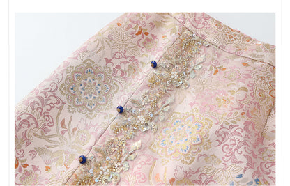 Elegant Beaded Asymmetrical Vest & High Waist Skirt Set