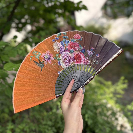 Summer Chinese Folding Fan — Ancient Style Cotton Linen Fan with Tassels