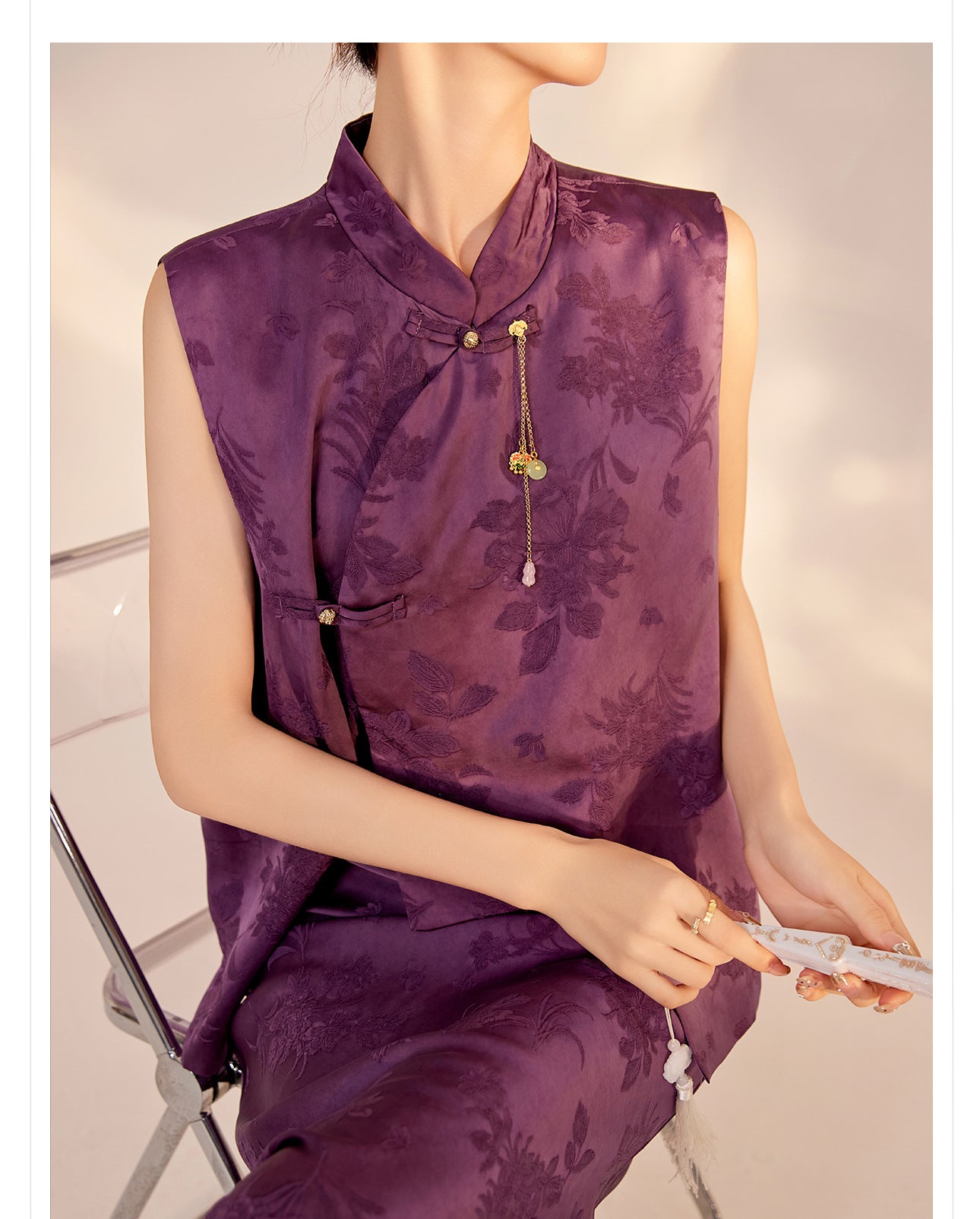 2026New Chinese Style Super Beautiful Purple Printed Rayon Vest and Skirt Early Autumn Set for Women