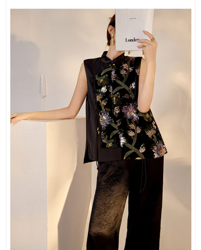 Summer Sequin Asymmetrical Vest Top High-End National Style