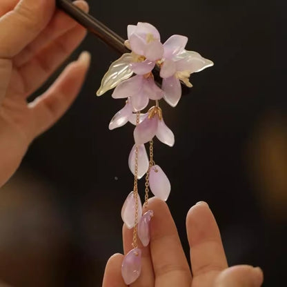 New Chinese Style Begonia Flower Hairpin Cheongsam Fairy Tassel Wooden Hairpin