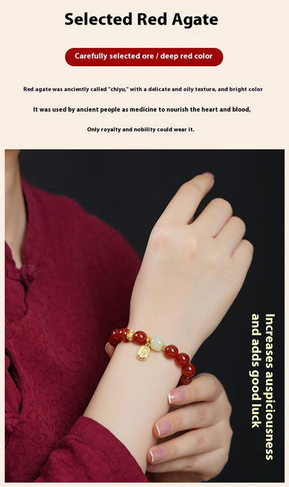 Natural Red Agate & Obsidian Bracelet — Lucky Protection Charm for Zodiac Year