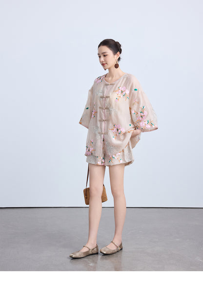 Chinese Style Embroidered Top & Shorts Set New Loose Two-Piece Outfit