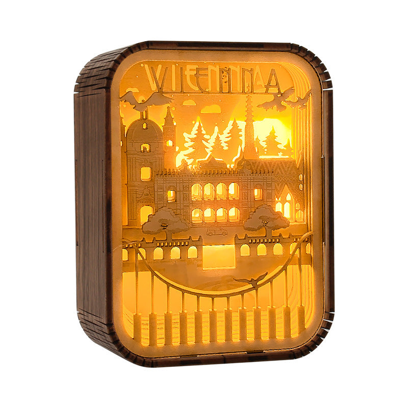 3D London City Wood Carving Lamp Night Light Mid-Autumn Gift