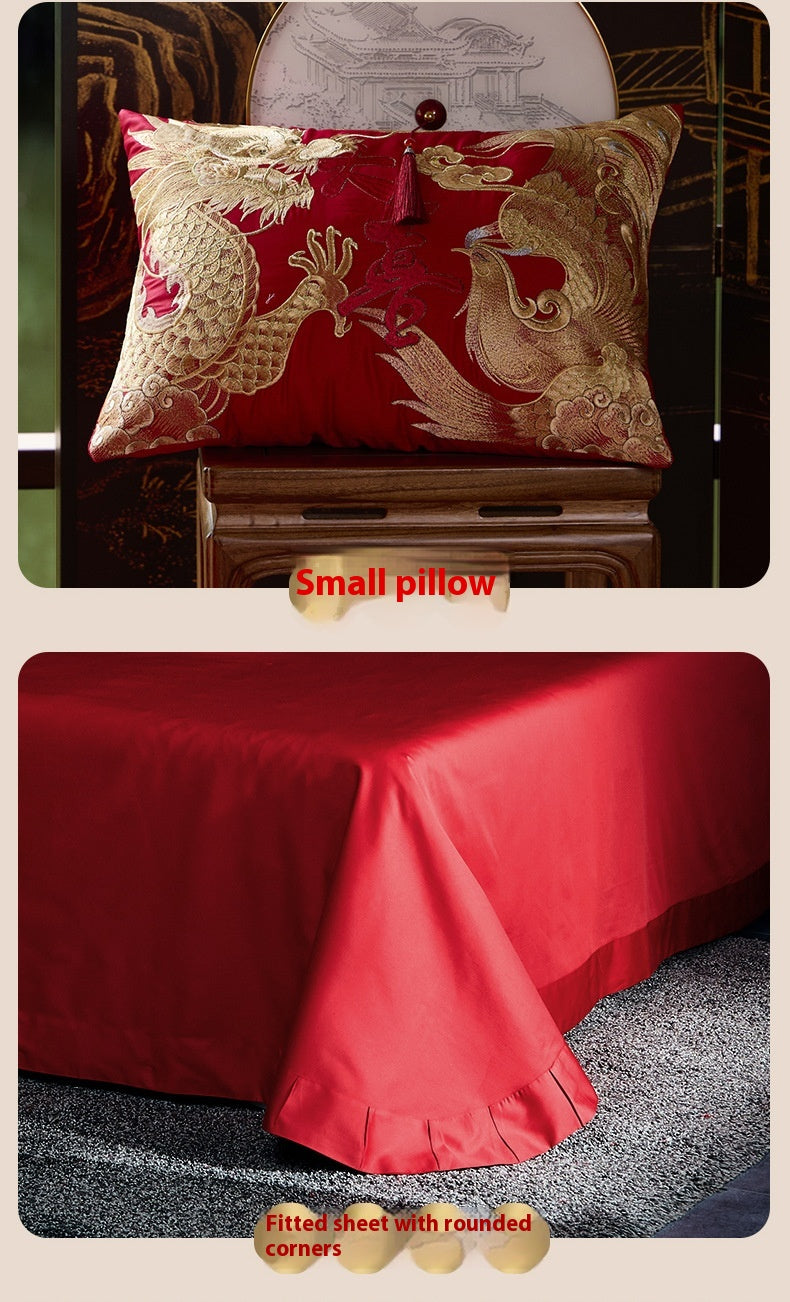 Luxury Cotton Wedding Bedding Set 4-Piece Embroidered Quilt Cover