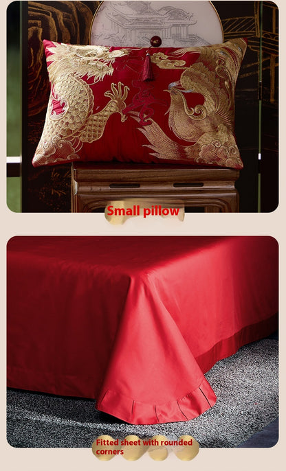 Luxury Cotton Wedding Bedding Set 4-Piece Embroidered Quilt Cover