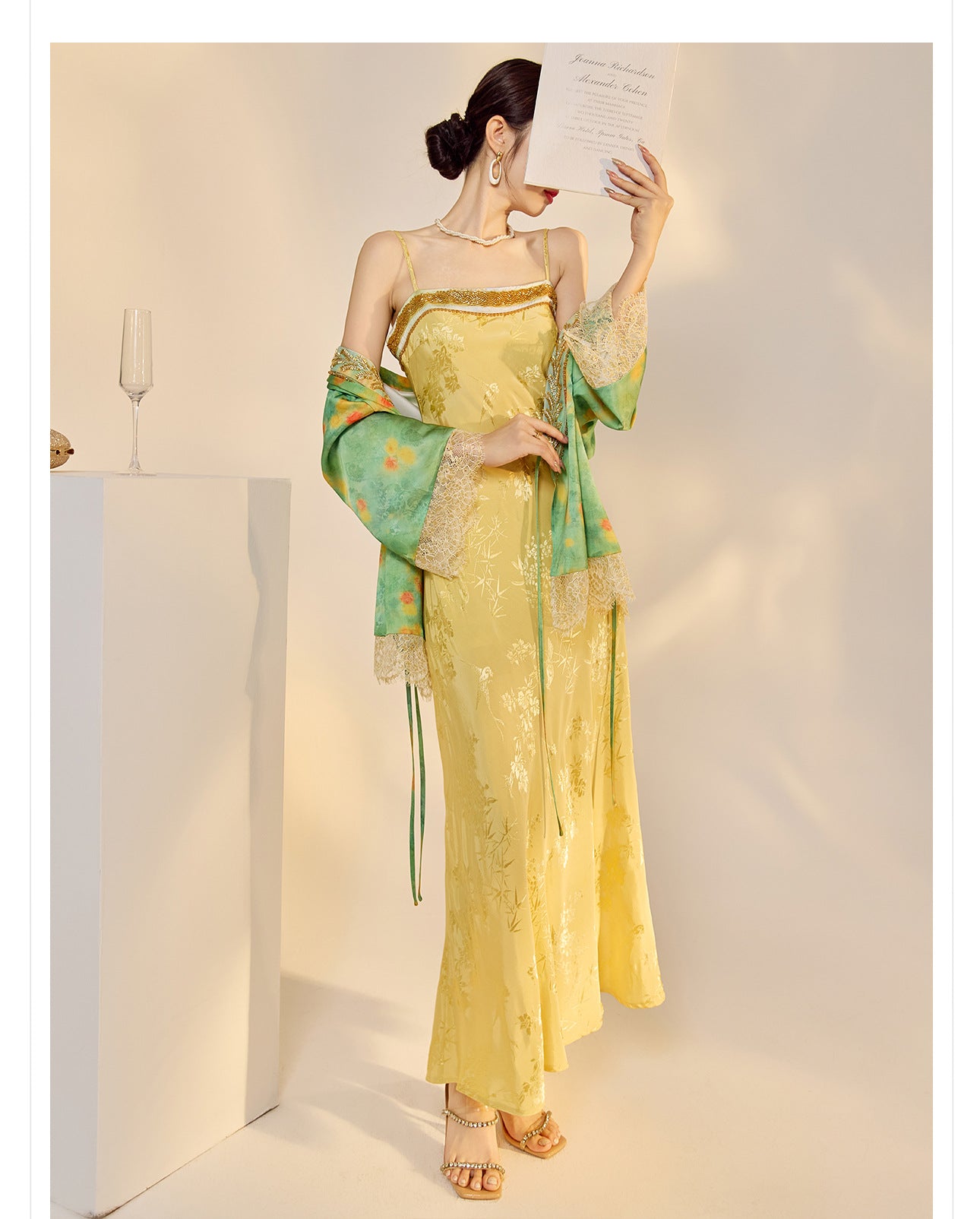 Elegant New Chinese Embroidered Jacquard Cardigan & Strap Dress Set