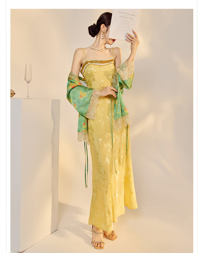 Elegant New Chinese Embroidered Jacquard Cardigan & Strap Dress Set