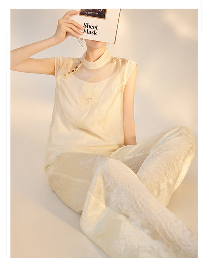 2026 New Chinese Style Elegant Acetate Wide-Leg Pants for Women