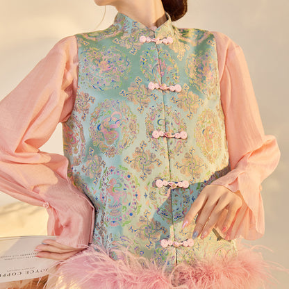 Ostrich Feather Detachable Vest – Elegant New Chinese Style Top