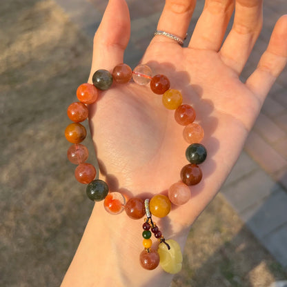 Five Blessings Natural Crystal Bracelet — Yonghe Temple Wutai Style Rabbit Hair Gem Beads