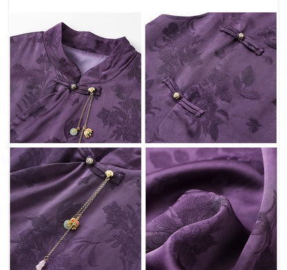 2026New Chinese Style Super Beautiful Purple Printed Rayon Vest and Skirt Early Autumn Set for Women